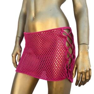 Voight 100% cotton crochet mini skirt/ swim cover-up w/ lace-up side size M/L